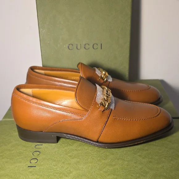 Gucci Brown and Tan Loafers with Gold Accents Gucci Loafers Brown - Etsy main image 4